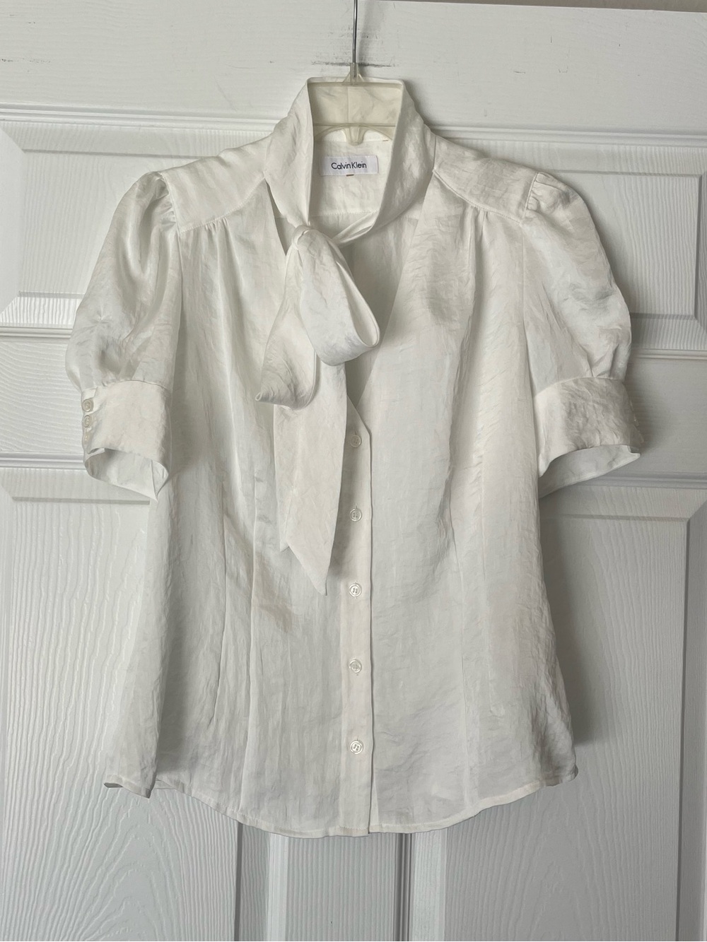 Calvin Klein Button Down Tie-Neck Blouse